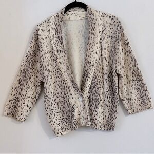 Chico's Cream and Taupe Leopard-Print Buttoned Angora Cardigan Size M